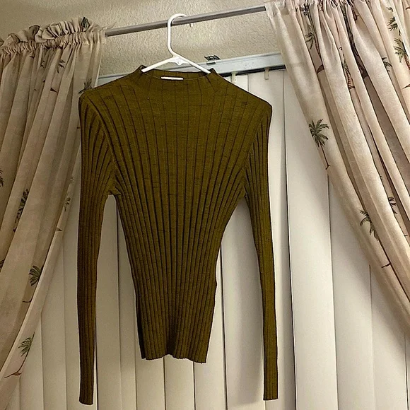 Topshop Sweaters Topshop Ribbed Olive Green Slight Turtle Neck